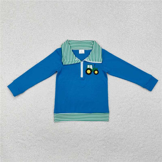 BT0892 	  Baby Boys Tractor Zip Long Sleeve Pullovers Tops