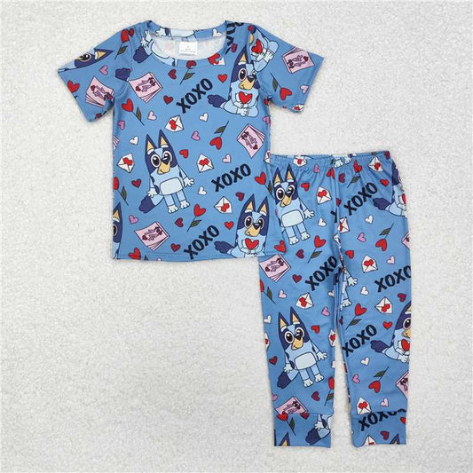 BSPO0489 Baby Boys Valentines Hearts Dogs Top Pants Pajamas Clothes Sets