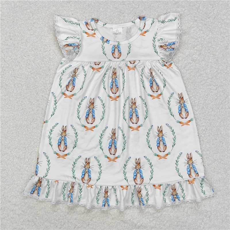 GSD1458  Baby Girls Easter Rabbits Flutter Sleeve Knee Length Dresses
