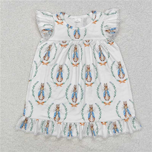 12.24 RTS NO MOQ （In stock）GSD1458 Baby Girls Easter Rabbits Flutter Sleeve Knee Length Dresses