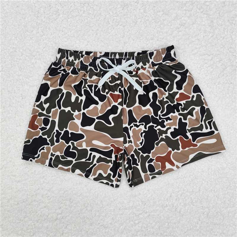 USA Warehouse (IN STOCK) S0479 Brown camo kids boys summer swim trunks
