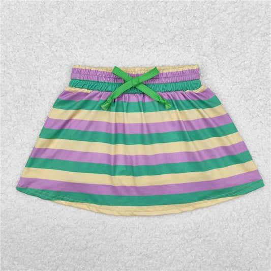 12.19 RTS NO MOQ （In stock）GLK0037 Baby Girls Mardi Gras Stripes Skorts Shorts Skirts