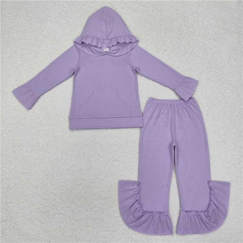 10.30 RTS NO MOQ （In stock）Matching GLP2060 Baby Girls Lavender Hooded Ruffle Top Bell Pants Clothes Sets