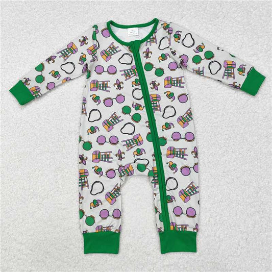 12.20 RTS NO MOQ （In stock）LR2039 Baby Infant Boys Mardi Gras Zip Long Sleeve Rompers