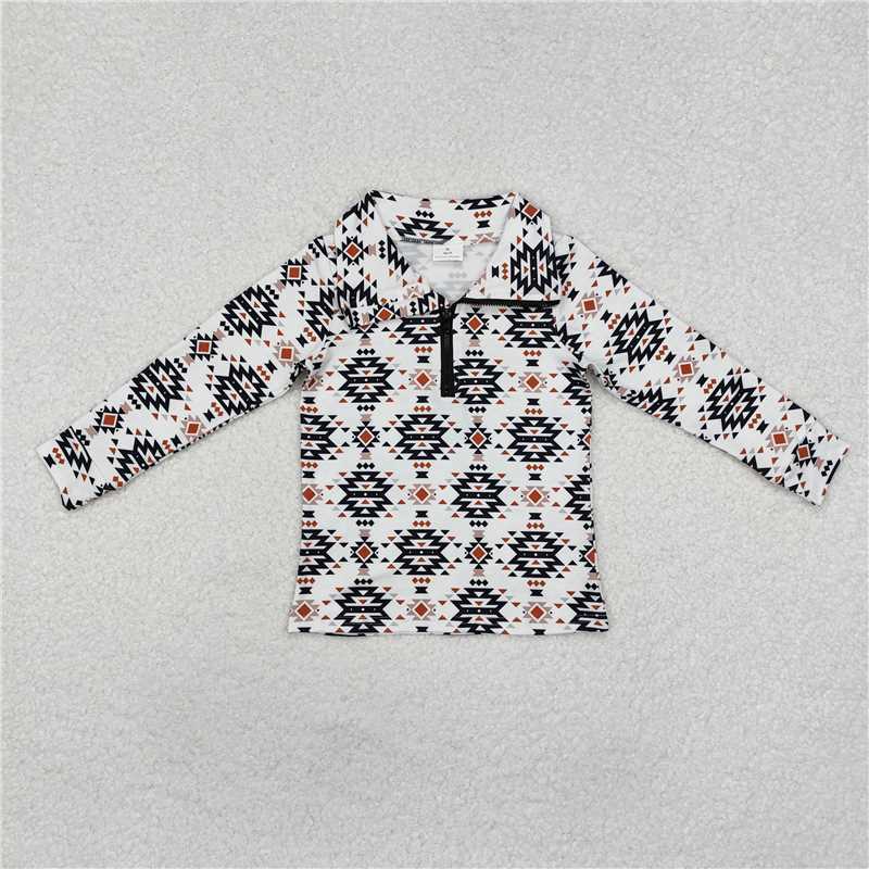 BT0937  Baby Boys Western Aztec Zip Quater Pullovers Tops