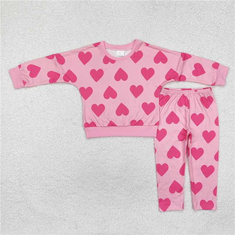12.13 RTS NO MOQ （In stock）GLP2230 Baby Girls Pink Valentines Hearts Top Legging Clothes Sets