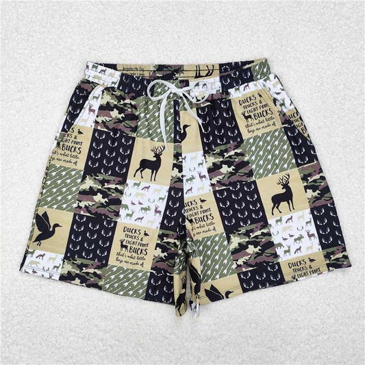 S0466  Adult Man Green Deers Camouflage Pockets Bottom Trunks Shorts Swimwear