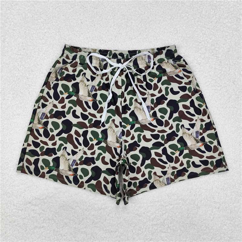 S0468  Adult Man Green Duck Camouflage Pockets Bottom Trunks Shorts Swimwear