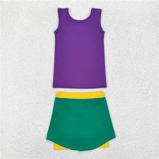 GSD1432 Baby Girls Mardi Gras Athletic Active Wear Top Shorts Skirts Clothes Sets