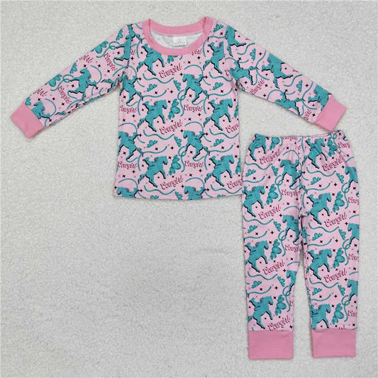 GLP1911Pink long sleeves cowgirl rodeo kids girls western pajamas