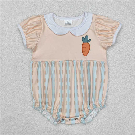 SR2225  Baby Infant Girls Easter Carrot Short Sleeve Rompers