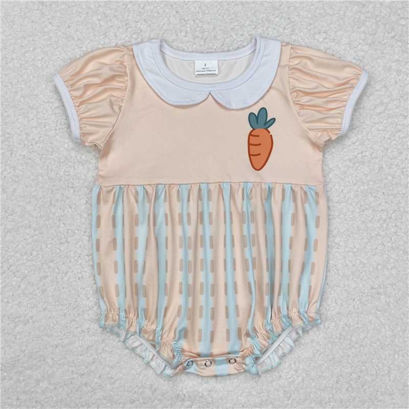 12.24 RTS NO MOQ （In stock）SR2225 Baby Infant Girls Easter Carrot Short Sleeve Rompers