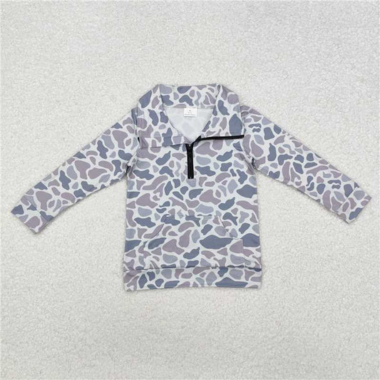 11.4 RTS NO MOQ （In stock）Matching BT1041 Baby Boys Grey Camo Zip Pocket Pullovers Tops