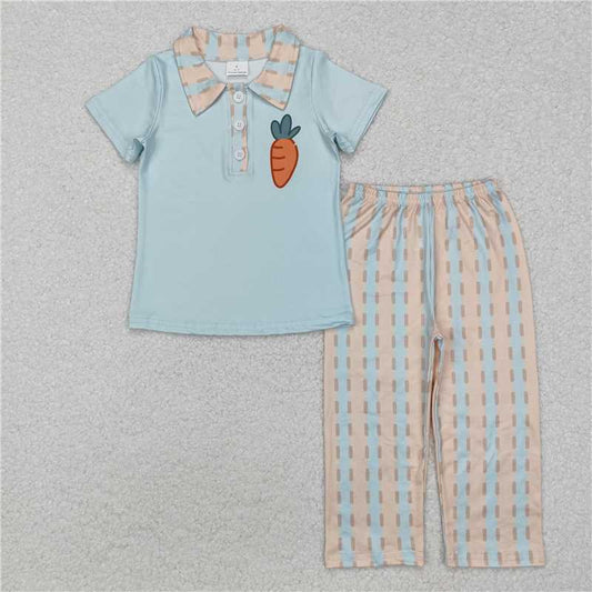 12.26 RTS NO MOQ （In stock）BSPO0528 Baby Boys Easter Carrot Pullover Top Pants Clothes Sets