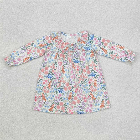 GLD0982 Baby Girls Spring Orange Flowers Ruffle Knee Length Dresses
