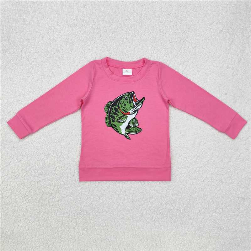GT0870  Baby Girls Hotpink Fishing Long Sleeve Tee Shirts Tops