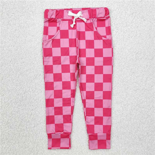 P0700  Baby Girls Pink Checkered Jogger Pocket Pants