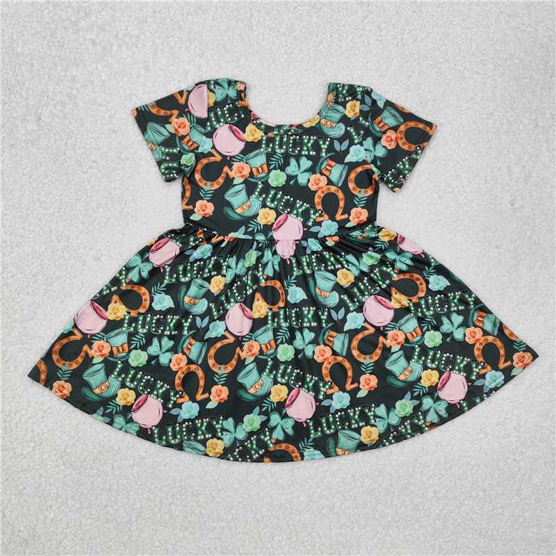 12.20 RTS NO MOQ （In stock）GSD1450 Baby Girls St Patrick Day Lucky Knee Length Dresses