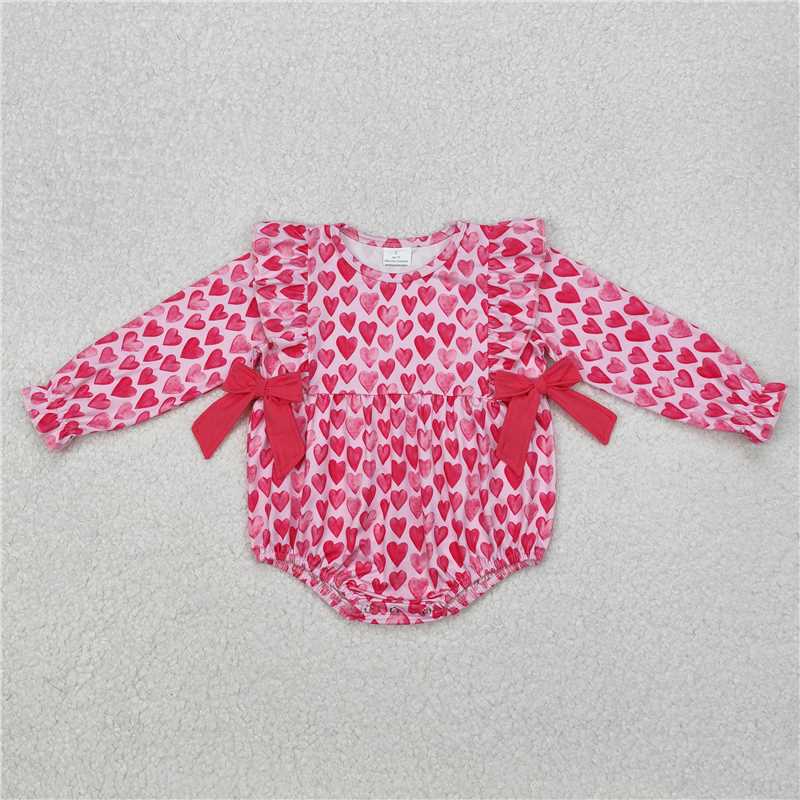 12.10 RTS NO MOQ （In stock）Matching Valentines LR2146 Baby Infant Girls Pink Hearts Bows Valentines Rompers