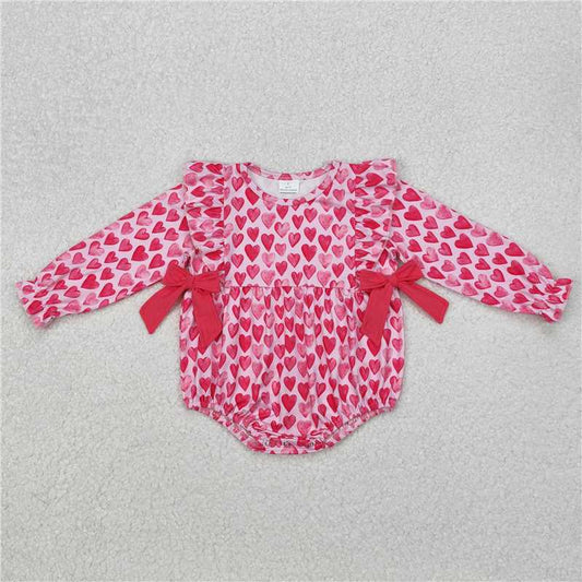 12.10 RTS NO MOQ （In stock）Matching Valentines LR2146 Baby Infant Girls Pink Hearts Bows Valentines Rompers