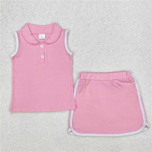 USA Warehouse (IN STOCK) GSD1975 Pink sleeveless polo shirt skirt cotton kids girls clothing set
