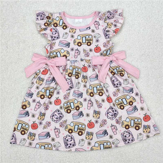 12.27 RTS NO MOQ （In stock）GSD1819 Baby Girls Pencil Pink Bow Back To School Knee Length Dresses