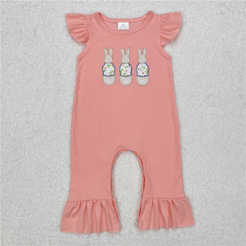 12.24 RTS NO MOQ （In stock）SR2434 Baby Infant Girls Easter Rabbits Pink Rompers