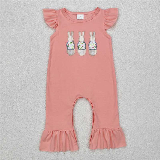 12.24 RTS NO MOQ （In stock）SR2434 Baby Infant Girls Easter Rabbits Pink Rompers