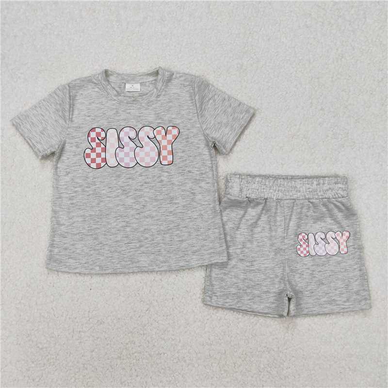 USA Warehouse (IN STOCK) GSSO2135 Baby Girls Summer Vinyl Grey Sissy Top Sports Shorts Clothes Sets