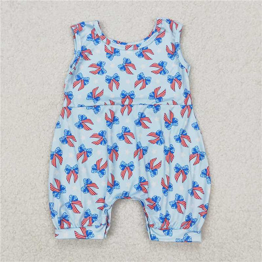 1.6 RTS NO MOQ （In stock）SR2729 4th of July Baby Infant Girls 4th Of July Bows Summer Rompers