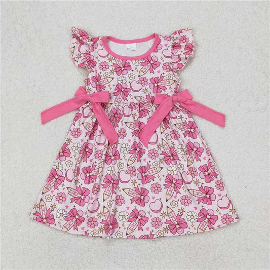 12.27 RTS NO MOQ （In stock）GSD1820 Baby Girls Pencile Bow Back To School Bows Knee Length Dresses