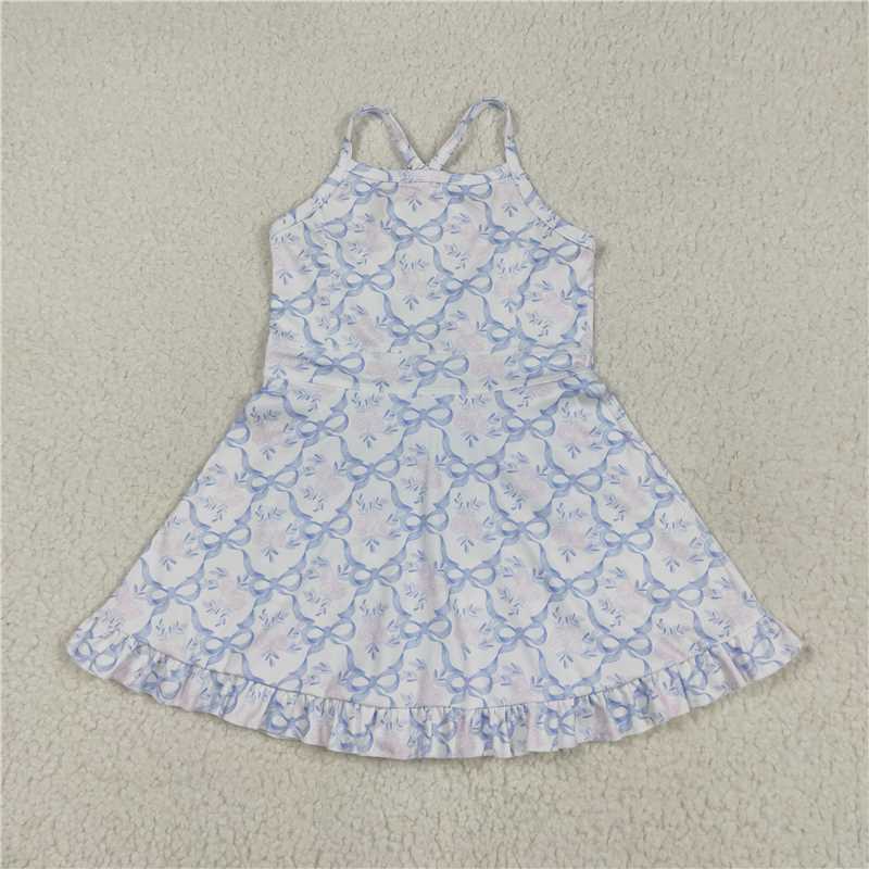 USA Warehouse (IN STOCK) GSD2580 Straps pink floral bow ruffle kids girls athletic dress