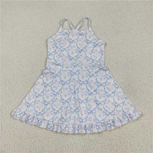 USA Warehouse (IN STOCK) GSD2580 Straps pink floral bow ruffle kids girls athletic dress