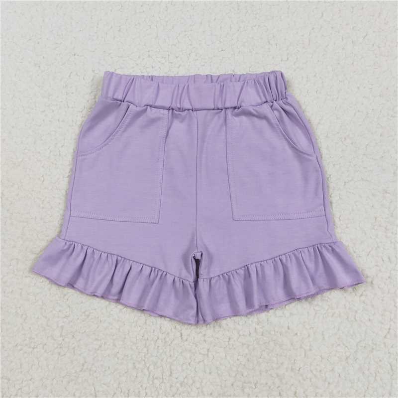 12.22 RTS NO MOQ （In stock）Matching SS0561 Baby Girls Lavender Pockets Summer Cotton Ruffle Short Bottoms