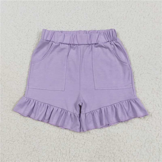 12.22 RTS NO MOQ （In stock）Matching SS0561 Baby Girls Lavender Pockets Summer Cotton Ruffle Short Bottoms