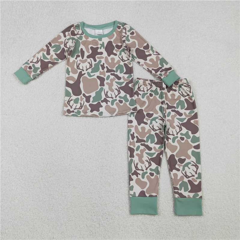 10.31 RTS NO MOQ （In stock）Matching BLP1232 Baby Boys Brown Deer Camo Top Pant Hunting Pajamas Set