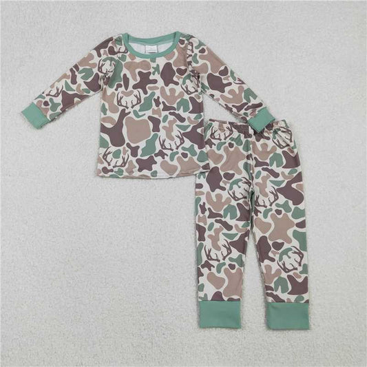 10.31 RTS NO MOQ （In stock）Matching BLP1232 Baby Boys Brown Deer Camo Top Pant Hunting Pajamas Set