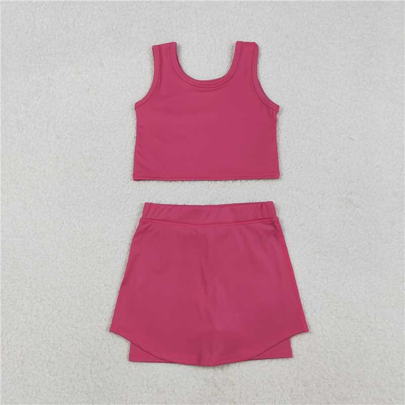 12.13 RTS NO MOQ （In stock）Matching GSD2657 Baby Girls Pink Vest Top Skirts Shorts Bottom Yoga Active Clothes Set