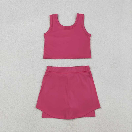 12.13 RTS NO MOQ （In stock）Matching GSD2657 Baby Girls Pink Vest Top Skirts Shorts Bottom Yoga Active Clothes Set