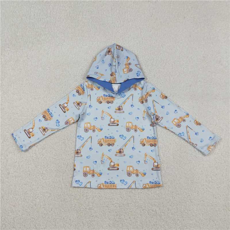 12.17 RTS NO MOQ （In stock）BT1509 Baby Boys Blue Hearts Excavators Valentines Hoodies Top