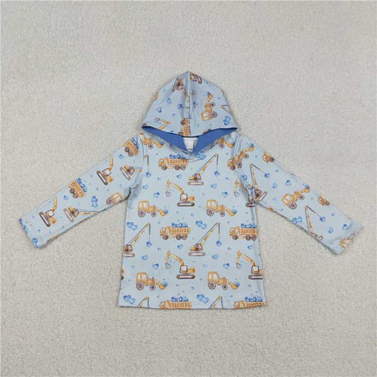 12.17 RTS NO MOQ （In stock）BT1509 Baby Boys Blue Hearts Excavators Valentines Hoodies Top