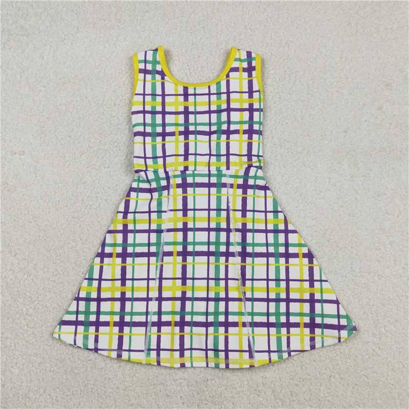 12.17 RTS NO MOQ （In stock）GSD2945 Baby Girls Mardigras Checked Yoga Active Shorts Knee Length Dresses