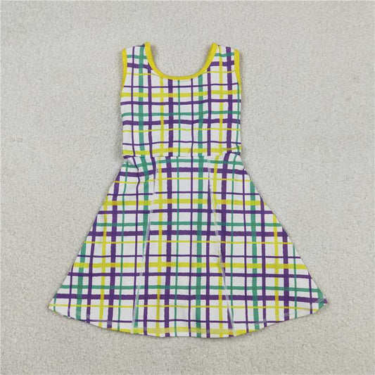 12.17 RTS NO MOQ （In stock）GSD2945 Baby Girls Mardigras Checked Yoga Active Shorts Knee Length Dresses