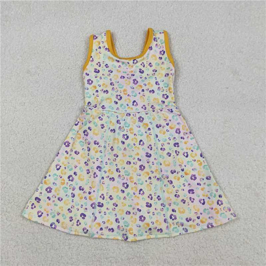 12.17 RTS NO MOQ （In stock）GSD2870 Baby Girls Sleeveless Mardigras Leopard Shorts Yoga Active Knee Length Dresses