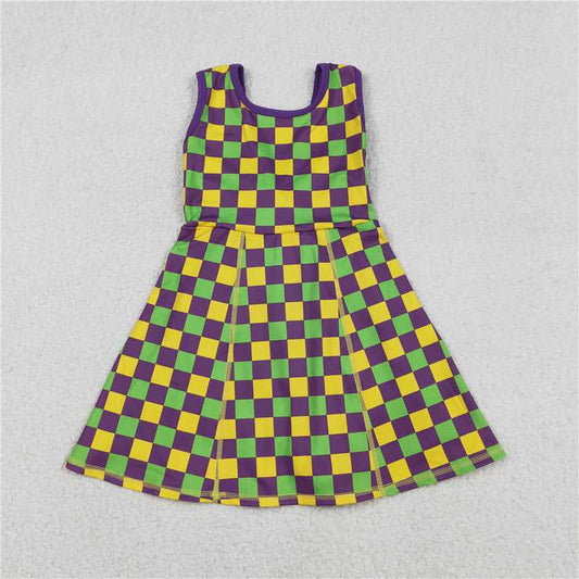 12.17 RTS NO MOQ （In stock）GSD2946 Baby Girls Mardigras Checked Yoga Active Shorts Knee Length Dresses