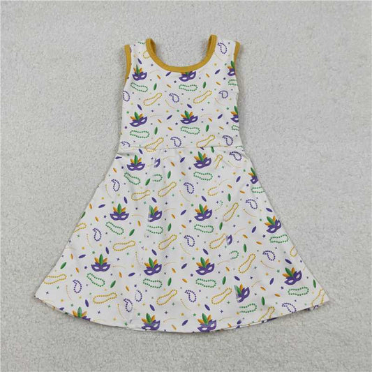 12.17 RTS NO MOQ （In stock）GSD2951 Baby Girls Mardigras Anchors Masks Yoga Shorts Knee Length Dresses
