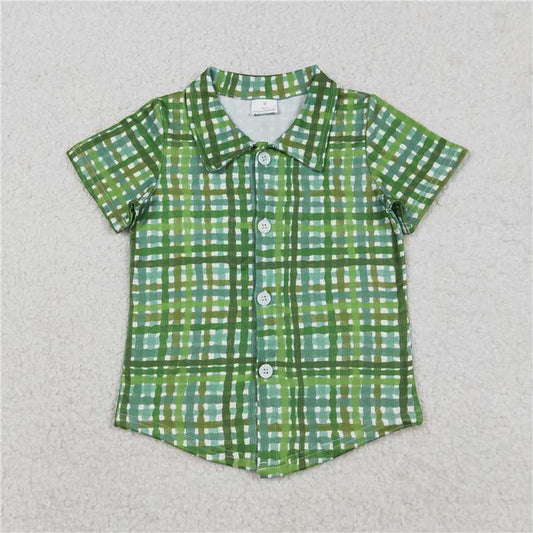 1.13 RST BT1456 Baby Boys Green Checked St Patrick Button Shirts Top