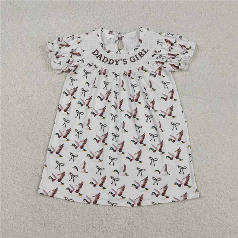 USA Warehouse (IN STOCK) GSD2933 Short sleeves daddy's girl duck bow baby girls dresses