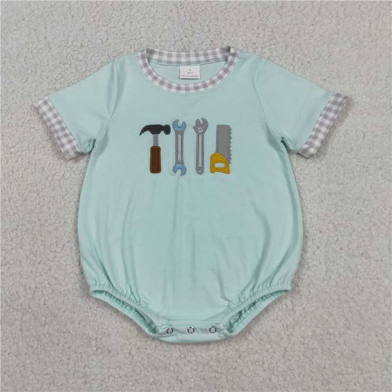 USA Warehouse (IN STOCK) SR3541 Plaid short sleeves tools baby boy romper