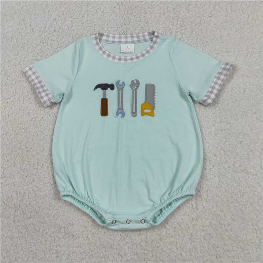 USA Warehouse (IN STOCK) SR3541 Plaid short sleeves tools baby boy romper